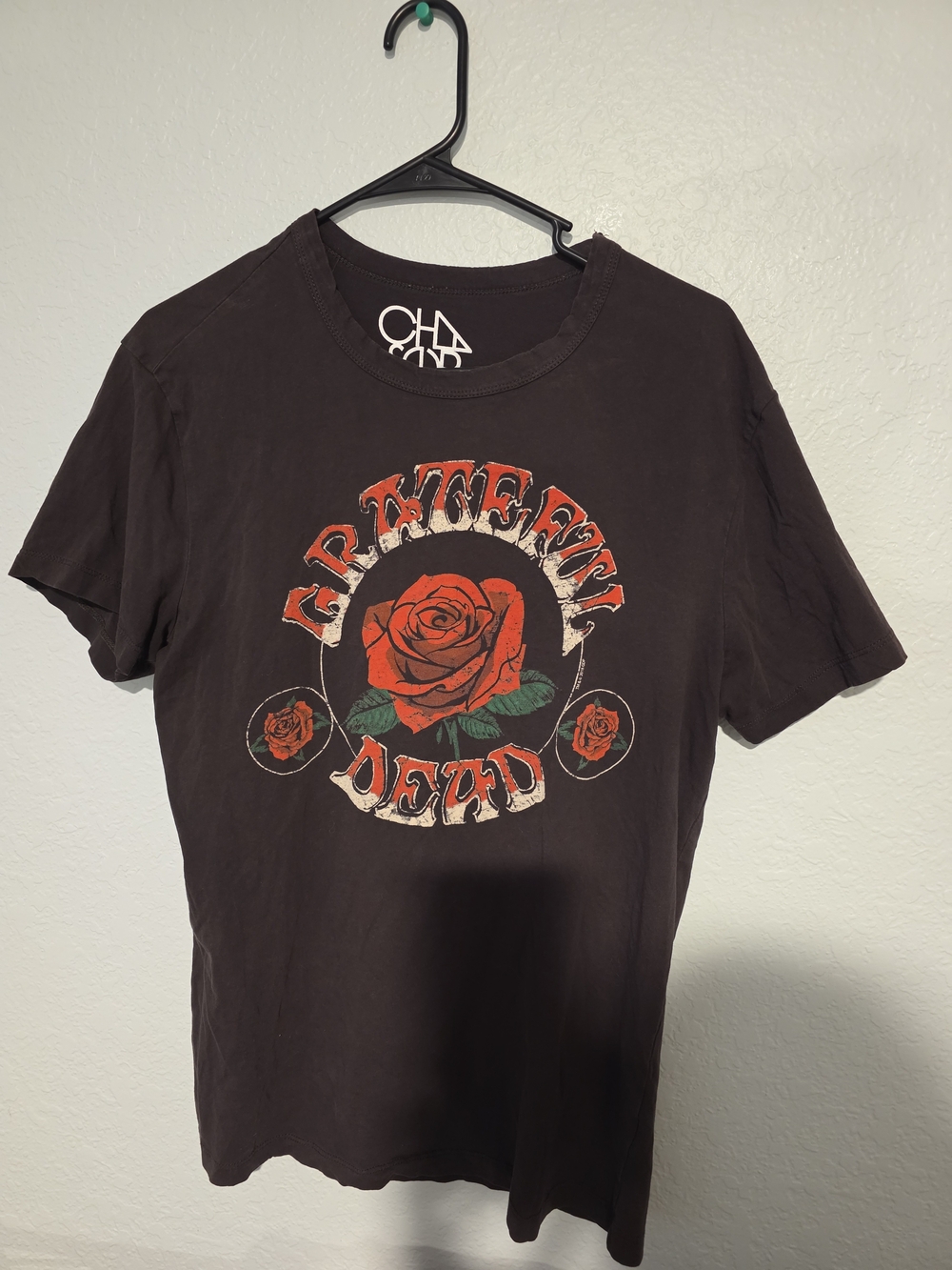 Chaser Grateful Dead Black Graphic Tee with Red Rose